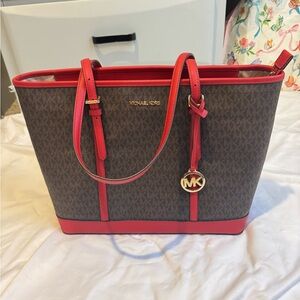 Michael Kors Brown & Red Signature Tote Bag